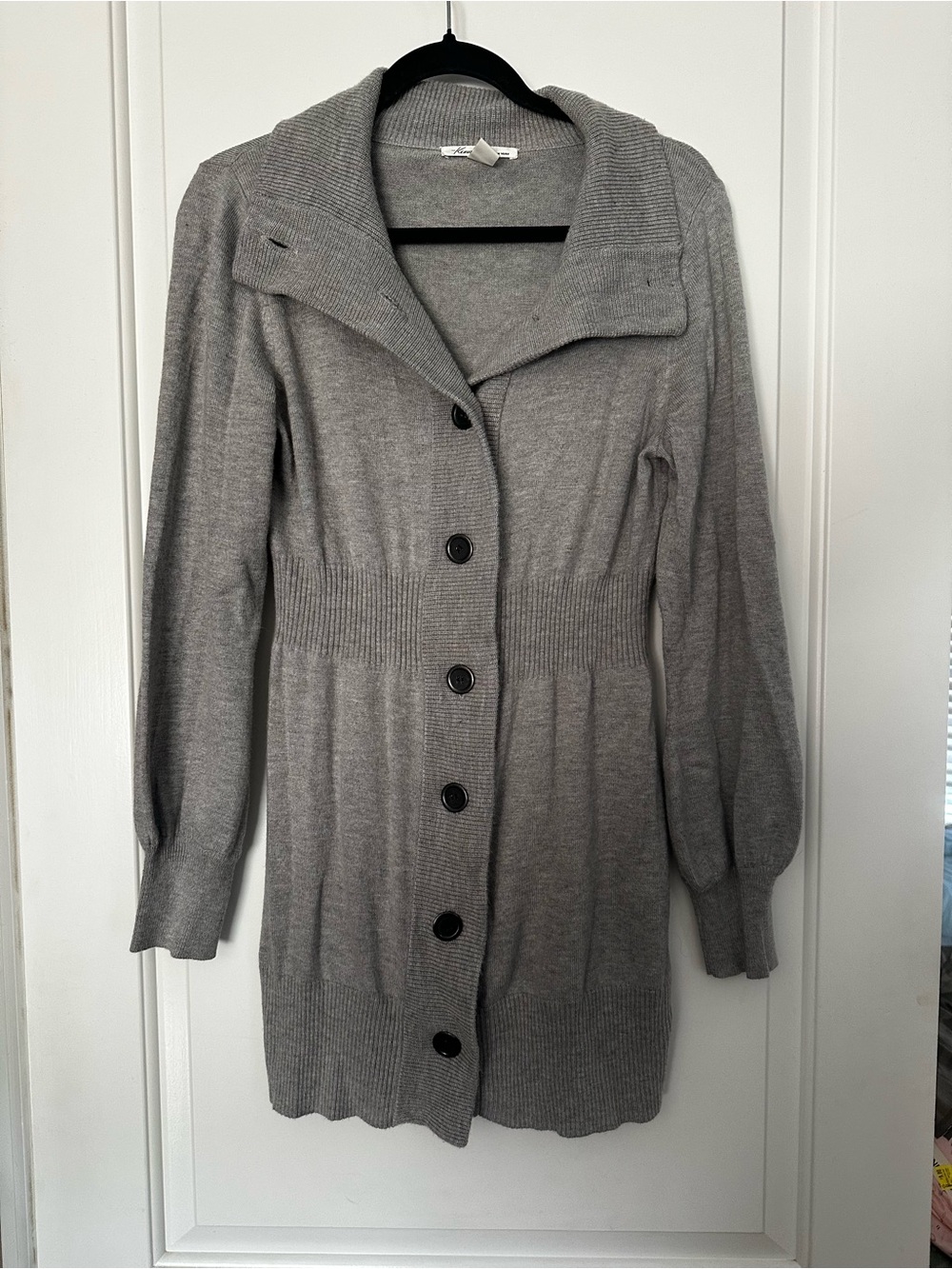 Kenneth Cole New York Light Gray Long-Sleeve Button Knit Dress